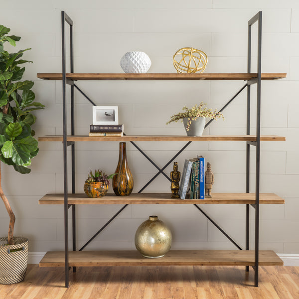 Gdf Studio Elizabeth Industrial 4 Shelf Firwood Bookcase