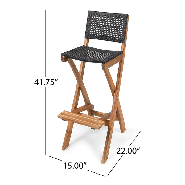 Gdf Studio Elizabeth Outdoor 45" Rectangular 3 Piece Wood And Wicker Bar Height Set