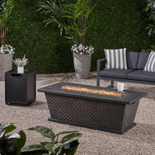 Gdf Studio Elizabeth Outdoor 56" Rectangular Light Weight Concrete Fire Pit - 50000 Btu