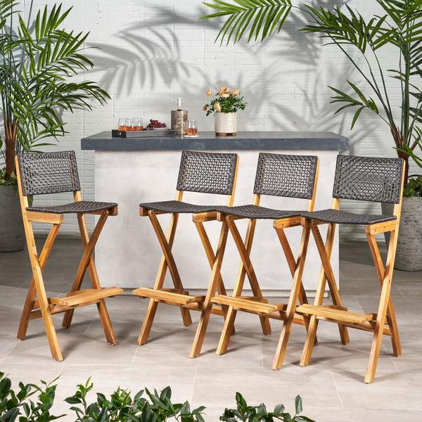 gdf studio Elizabeth Outdoor Folding Acacia Wood Barstools (Set of 4)