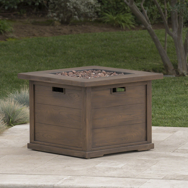 Gdf Studio Ellesmere Outdoor Wood Patterned Square Gas Fire Pit