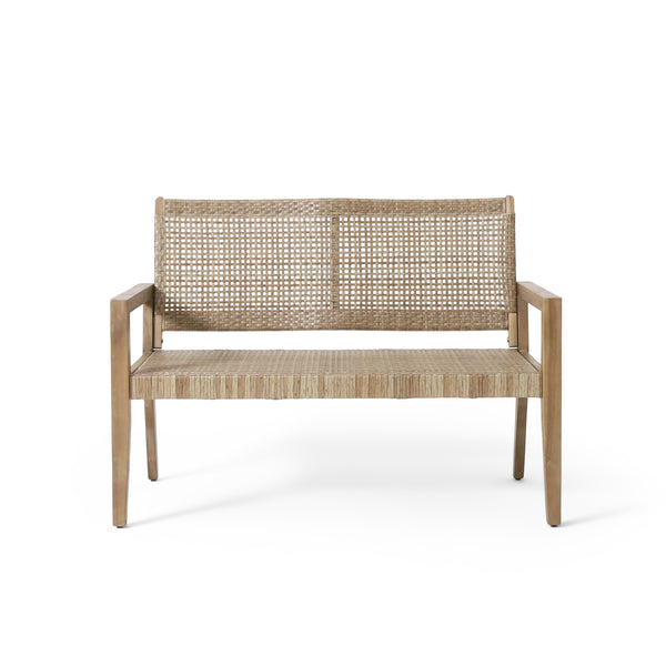 Gdf Studio Elmcrest Outdoor Wicker And Acacia Wood 4 Seater Chat Set Light Multibrown And Light Brown