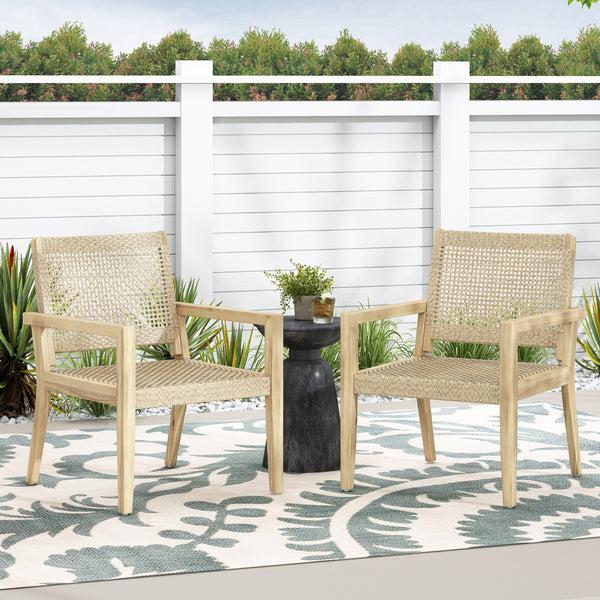 Gdf Studio Elmcrest Outdoor Wicker And Acacia Wood Club Chairs Set Of 2 Light Multibrown And Light Brown