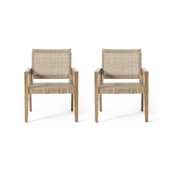 gdf studio Elmcrest Outdoor Wicker and Acacia Wood Club Chairs Set of 2 Light Multibrown and Light Brown
