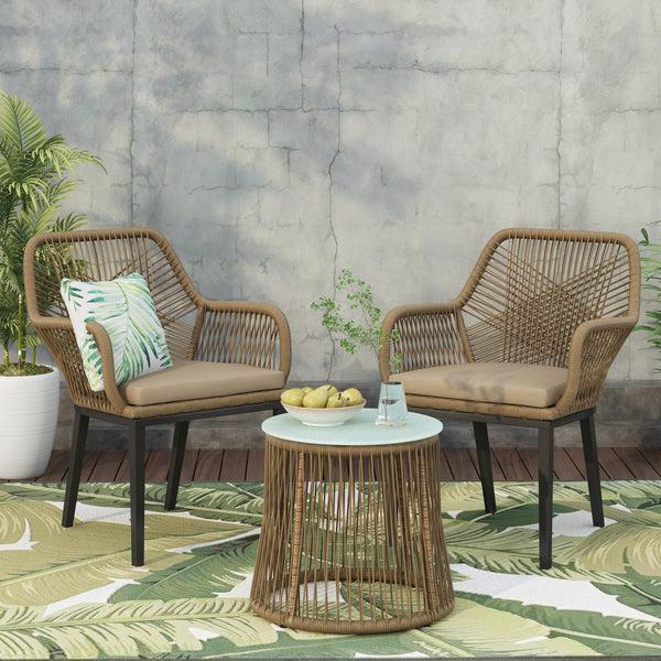 Gdf Studio Eloam Outdoor Wicker 2 Seater Chat Set Light Brown And Beige