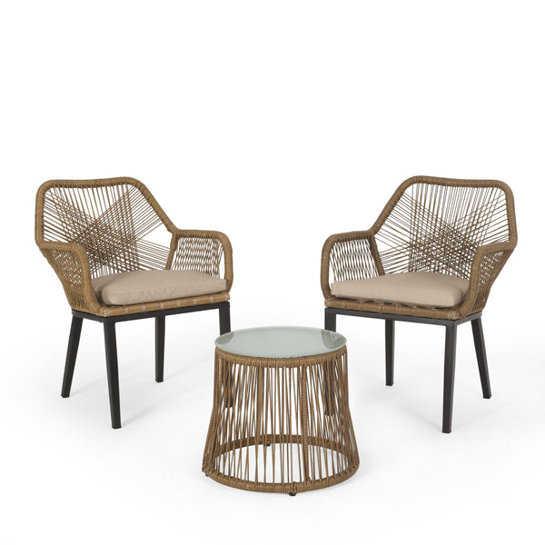 gdf studio Eloam Outdoor Wicker 2 Seater Chat Set Light Brown and Beige