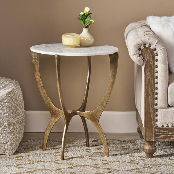 Gdf Studio Elon Boho Glam Handcrafted Marble Top Side Table