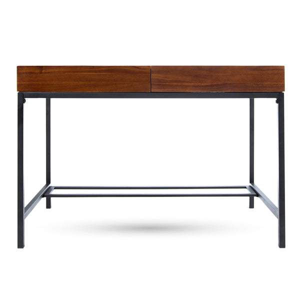 gdf studio Elrod Industrial Dark Oak Acacia Wood Storage Desk with Rustic Metal Iron Accent
