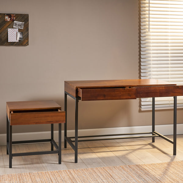Gdf Studio Elrod Industrial Dark Oak Acacia Wood Storage Side Table And Desk Set
