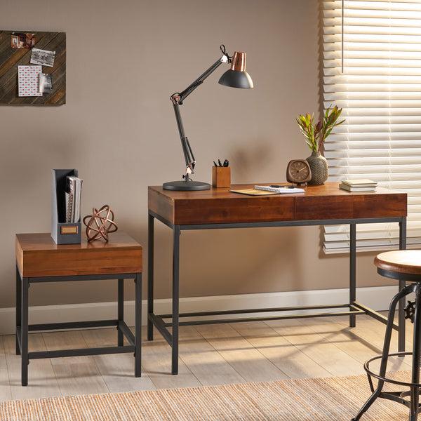 Gdf Studio Elrod Industrial Dark Oak Acacia Wood Storage Side Table And Desk Set
