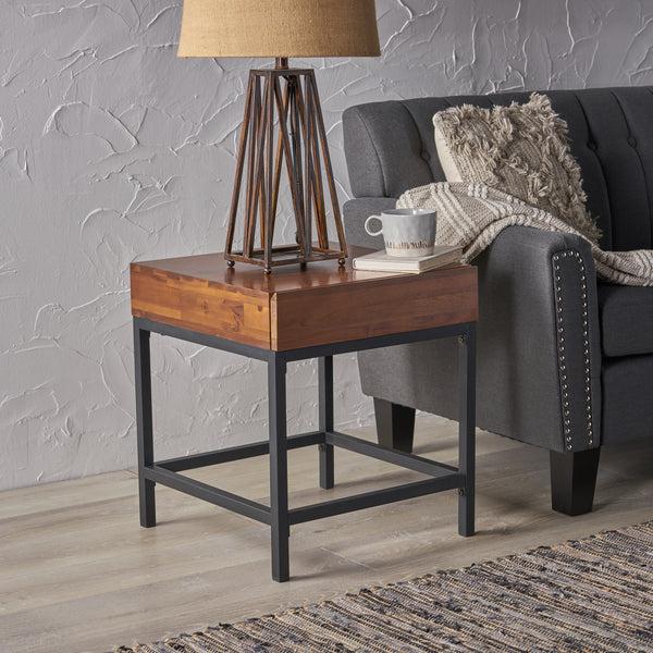 Gdf Studio Elrod Industrial Dark Oak Acacia Wood Storage Side Table