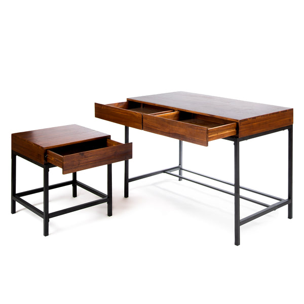 gdf studio Elrod Industrial Dark Oak Acacia Wood Storage Side Table and Desk Set