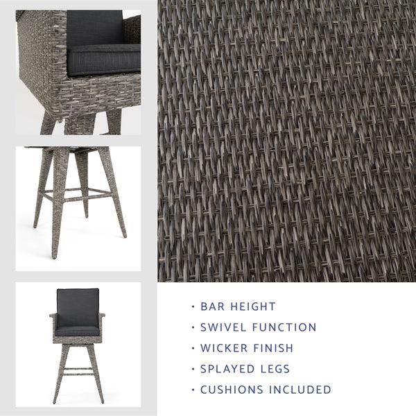 Gdf Studio Elysium 30-Inch Outdoor Wicker Barstool With Water Resistant Cushions