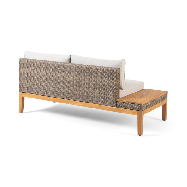 Gdf Studio Emanuel Outdoor Acacia Wood And Wicker 5 Seater Sectional Sofa Set With Water-Resistant Cushions