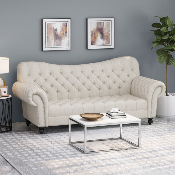 Gdf Studio Emeric Chesterfield Button Tufted Fabric 3 Seater Sofa