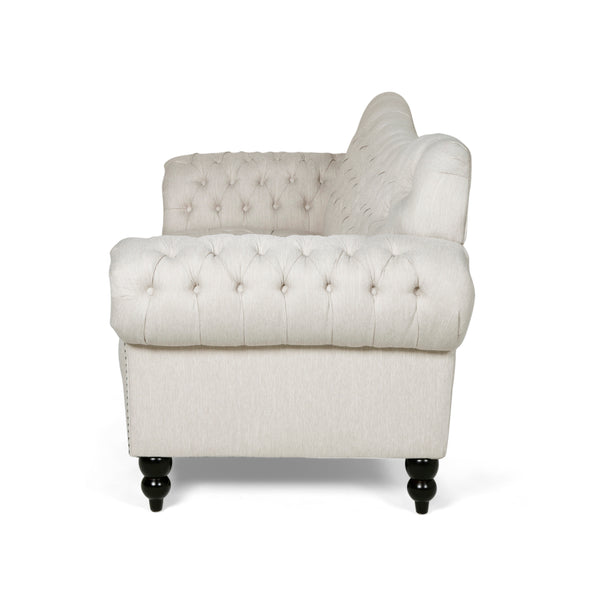 Gdf Studio Emeric Chesterfield Button Tufted Fabric 3 Seater Sofa