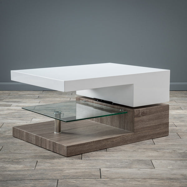 Gdf Studio Emerson Rectangular Mod Swivel Coffee Table W/ Glass