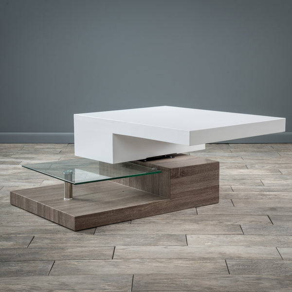 Gdf Studio Emerson Rectangular Mod Swivel Coffee Table W/ Glass