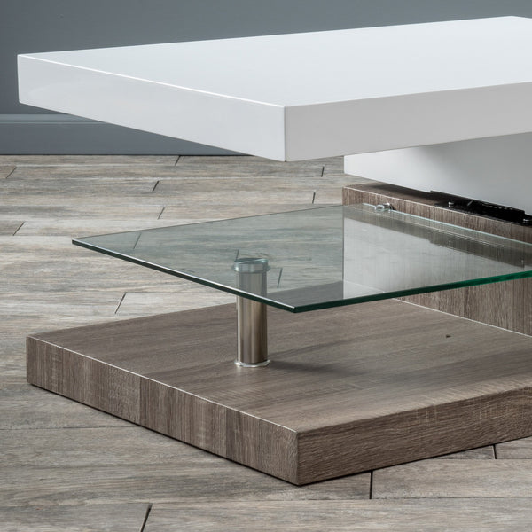 Gdf Studio Emerson Rectangular Mod Swivel Coffee Table W/ Glass