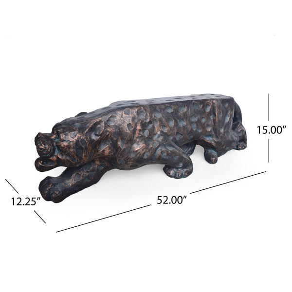 Gdf Studio Emersyn Outdoor Leopard Shaped Concrete Bench Antique Copper Finish
