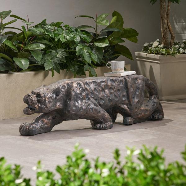Gdf Studio Emersyn Outdoor Leopard Shaped Concrete Bench Antique Copper Finish