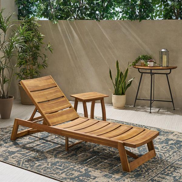 Gdf Studio Emileigh Outdoor Acacia Wood Chaise 2 Piece Lounge