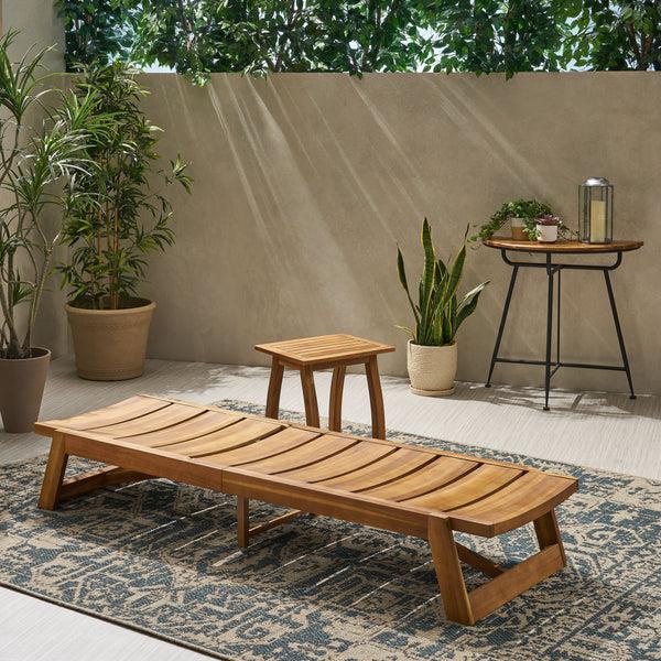 Gdf Studio Emileigh Outdoor Acacia Wood Chaise 2 Piece Lounge