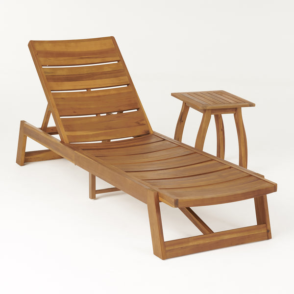 gdf studio Emileigh Outdoor Acacia Wood Chaise 2 Piece Lounge