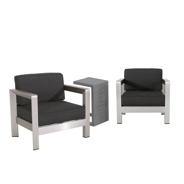 Gdf Studio Emily 3-piece Outdoor Aluminum Club Chairs With Side Table