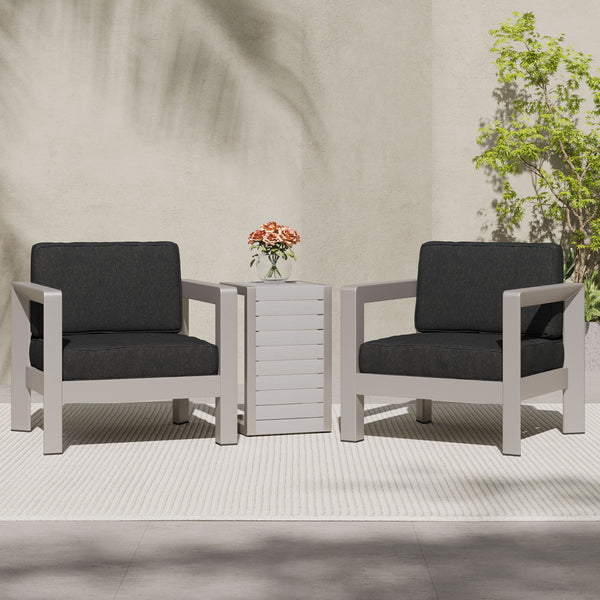 Gdf Studio Emily 3-piece Outdoor Aluminum Club Chairs With Side Table