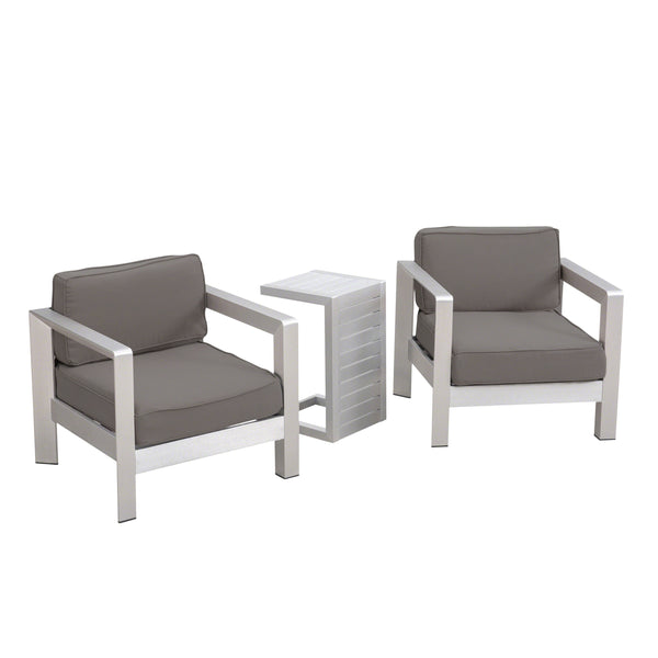gdf studio Emily 3-piece Outdoor Aluminum Club Chairs with Side Table