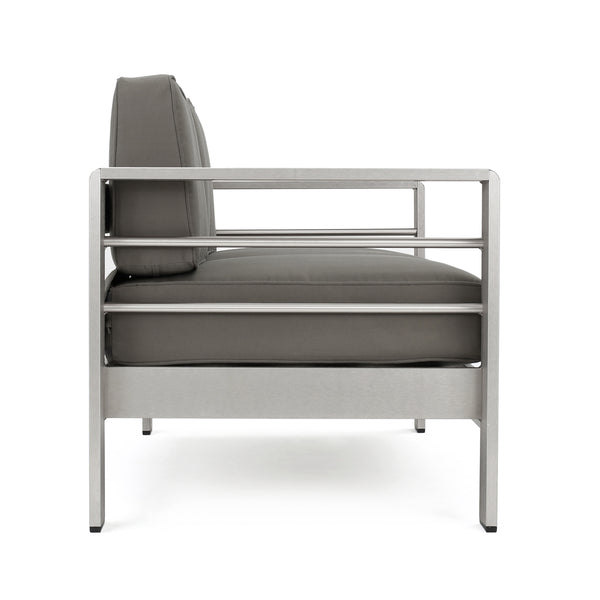 Gdf Studio Emily Coral Outdoor 4-Seater Aluminum Loveseat And Ottoman Set Silver And Khaki