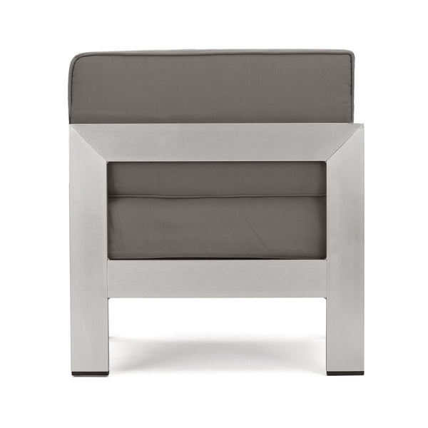 Gdf Studio Emily Coral Outdoor 7-Seater Aluminum Sectional Sofa Set Silver And Khaki