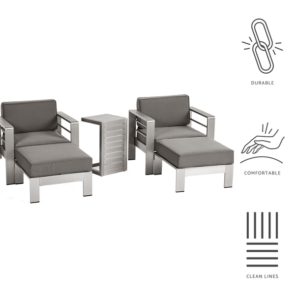 Gdf Studio Emily Coral Outdoor Aluminum 2-Seater Club Chair Chat Set With Ottomans And Side Table
