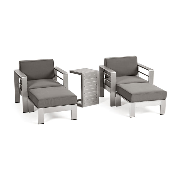gdf studio Emily Coral Outdoor Aluminum 2-Seater Club Chair Chat Set with Ottomans and Side Table