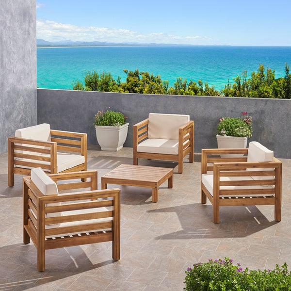 Gdf Studio Emma Outdoor 4 Seater Acacia Wood Club Chair And Coffee Table Set