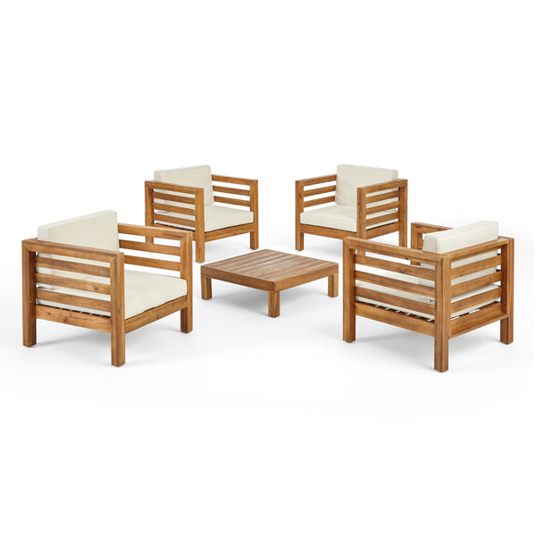 gdf studio Emma Outdoor 4 Seater Acacia Wood Club Chair and Coffee Table Set