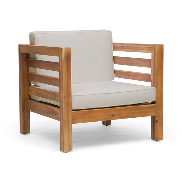 Gdf Studio Emma Outdoor 4 Seater Acacia Wood Loveseat Chat Set