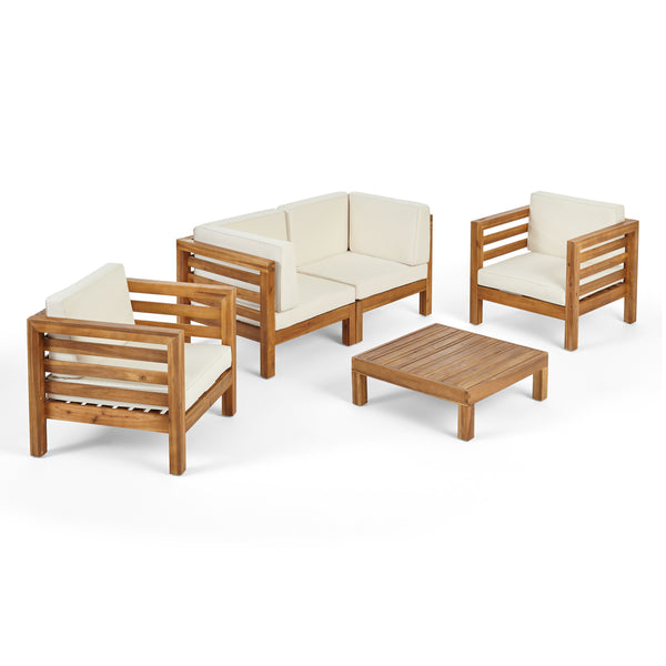 gdf studio Emma Outdoor 4 Seater Acacia Wood Loveseat Chat Set