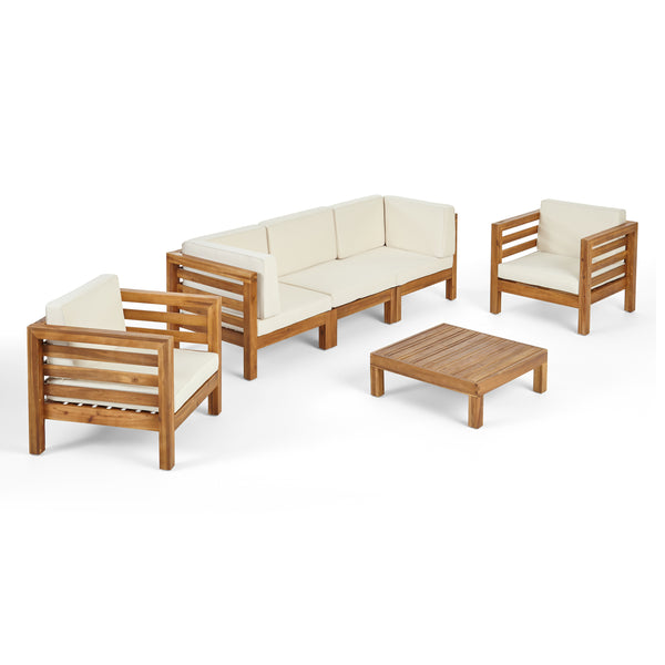 Gdf Studio Emma Outdoor 5 Seater Acacia Wood Sofa Chat Set