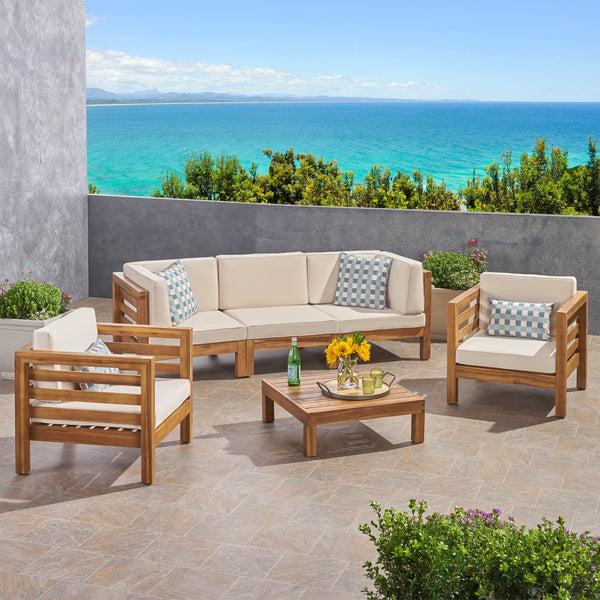 Gdf Studio Emma Outdoor 5 Seater Acacia Wood Sofa Chat Set