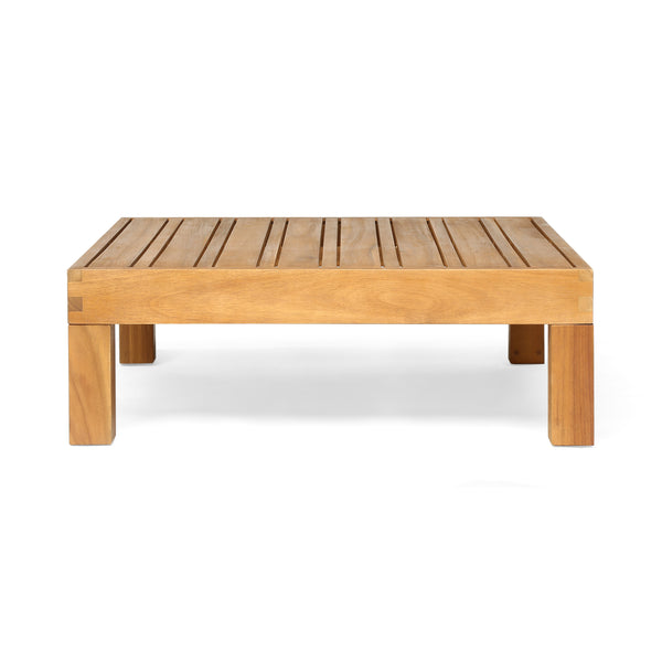 Gdf Studio Emma Outdoor 6 Seater Acacia Wood Sectional Sofa And Club Chair Set