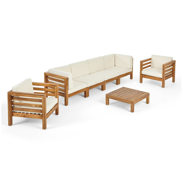 Gdf Studio Emma Outdoor 6 Seater Acacia Wood Sofa Chat Set