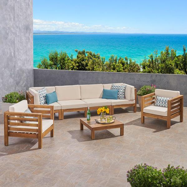 Gdf Studio Emma Outdoor 6 Seater Acacia Wood Sofa Chat Set