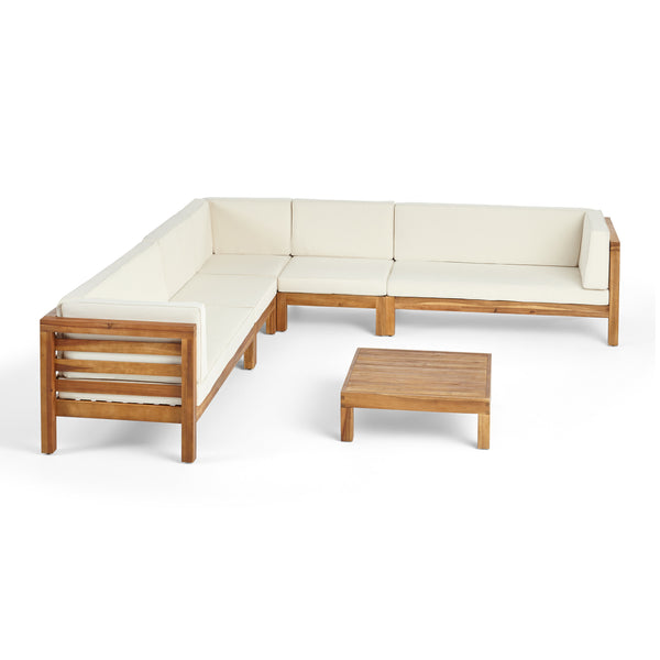 gdf studio Emma Outdoor 7 Seater Acacia Wood Sectional Sofa Set