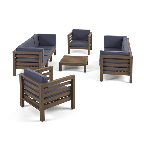 gdf studio Emma Outdoor 8 Seater Acacia Wood Sofa and Club Chair Set