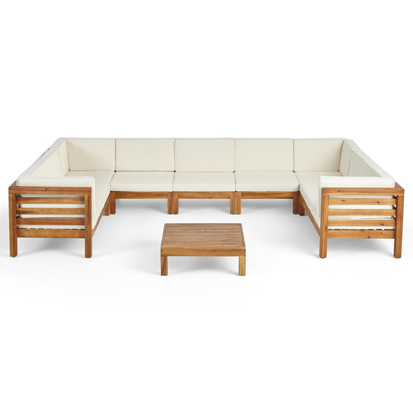 gdf studio Emma Outdoor 9 Seater Acacia Wood Sectional Sofa Set