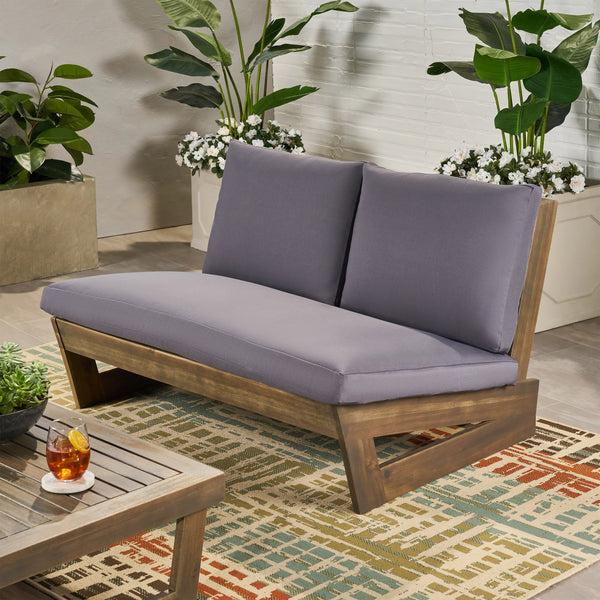 Gdf Studio Emma Outdoor Acacia Wood Loveseat With Cushions