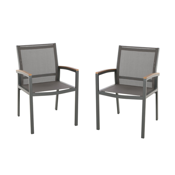 Gdf Studio Emma Outdoor Aluminum Dining Chairs With Faux Wood Accents