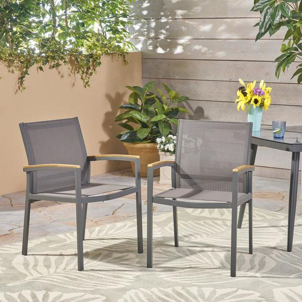 Gdf Studio Emma Outdoor Aluminum Dining Chairs With Faux Wood Accents